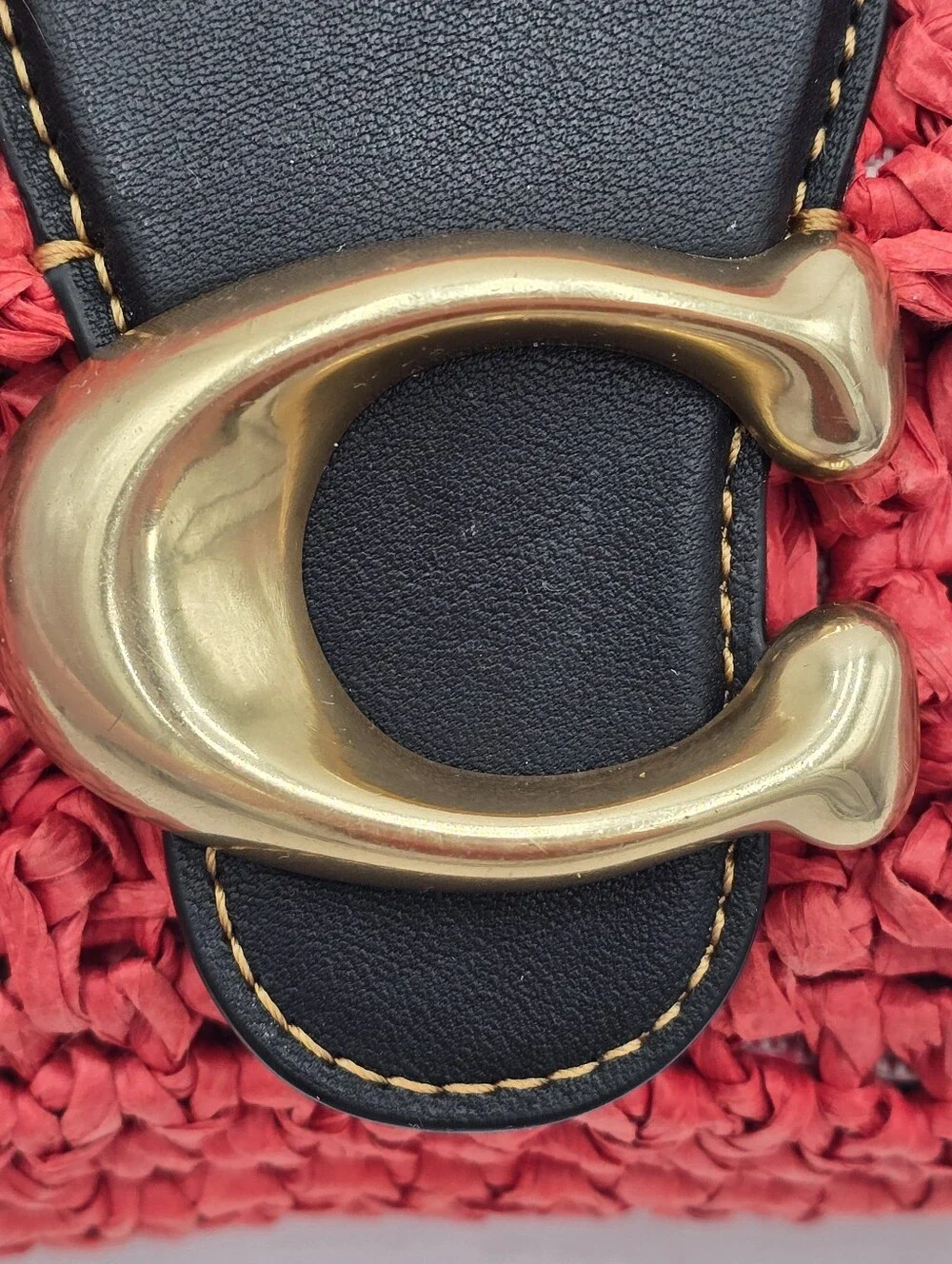 Coach Soft Tabby In Straw And Smooth Leather, Red Orange, CA032